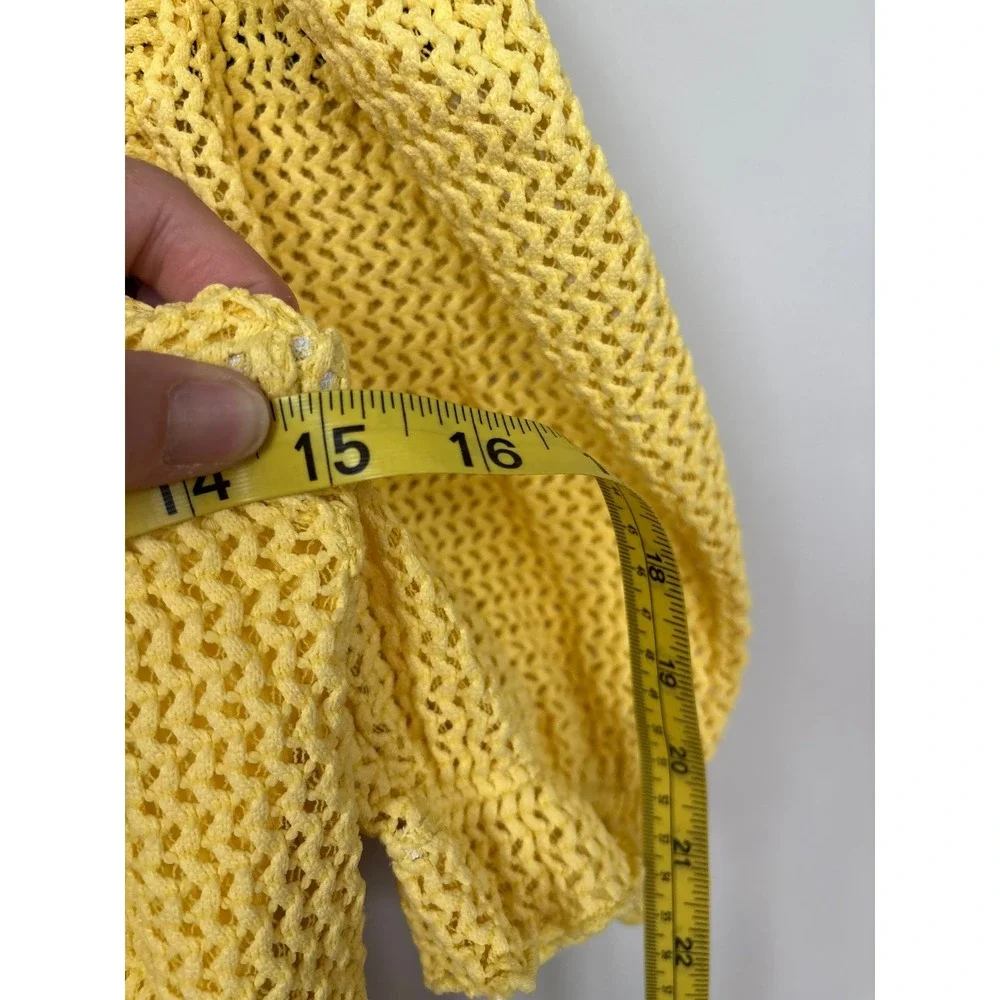 Montce Swim Yellow Crochet Puff Sleeve Bikini Top Crop Top Square Neck Large